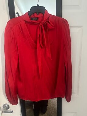 Rachel Zoe Crimson Tie-Neck Silk Blouse